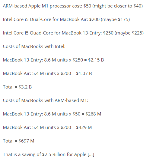一颗CPU便宜1300元：IBM分析称苹果从Intel换用M1将节省164亿成本