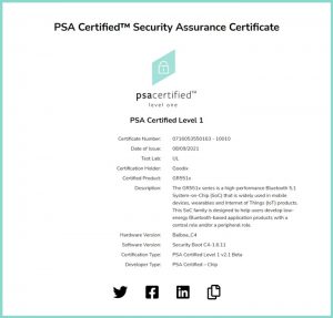 汇顶科技低功耗蓝牙SoC通过PSA安全认证
