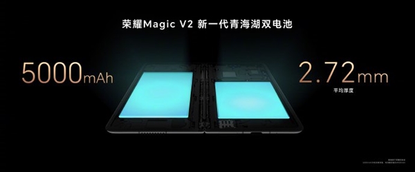 全球首款！荣耀Magic V2内置5000mAh青海湖电池：薄至2.72毫米